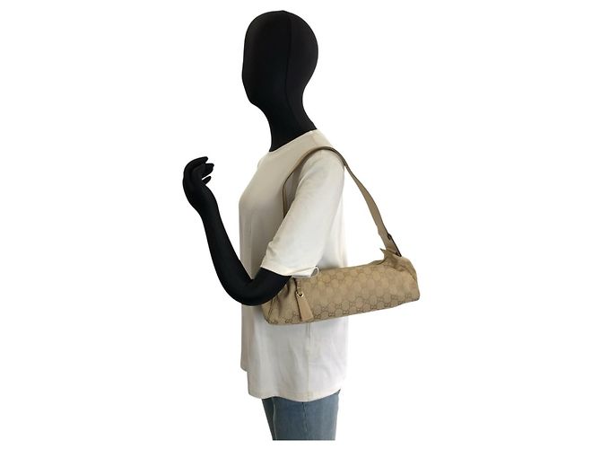 Borsa a spalla Gucci Marrone Beige in Tela - vista 6