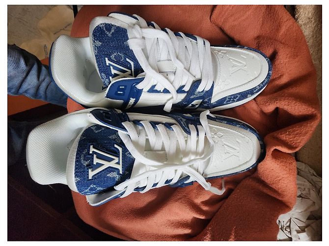 Louis Vuitton Baskets LV Trainer Denim Blanc Bleu - vue 12