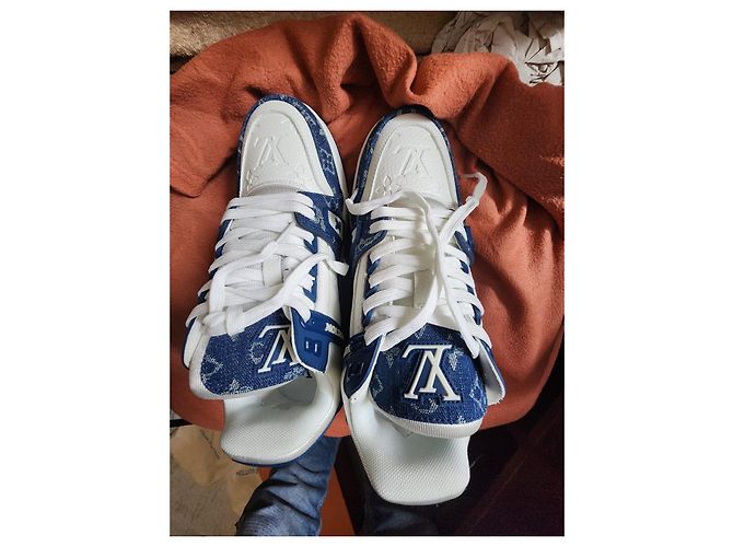 Louis Vuitton Baskets LV Trainer Denim Blanc Bleu - vue 17