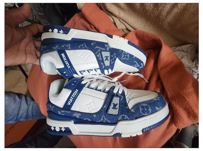 Louis Vuitton Baskets LV Trainer Denim Blanc Bleu - vue 7
