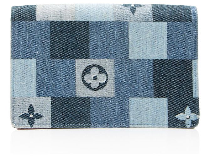 Portafoglio a catena Louis Vuitton Limited Edition Denim Patchwork Flore Blu - vista 3