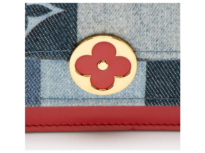 Portafoglio a catena Louis Vuitton Limited Edition Denim Patchwork Flore Blu - vista 9