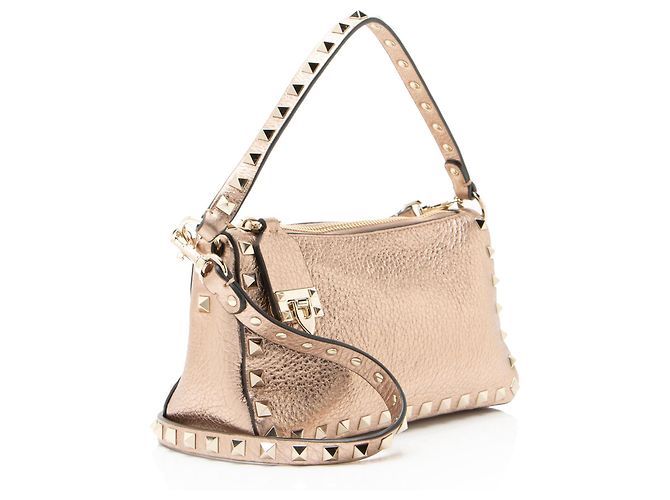 Valentino Garavani Borsa a tracolla Rockstud Small in vitello metallizzato Valentino Rosa - vista 2