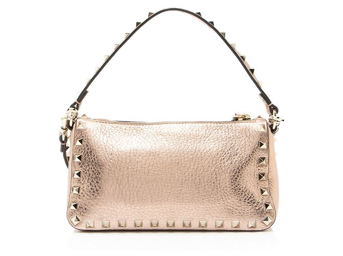 Valentino Garavani Borsa a tracolla Rockstud Small in vitello metallizzato Valentino Rosa - vista 3