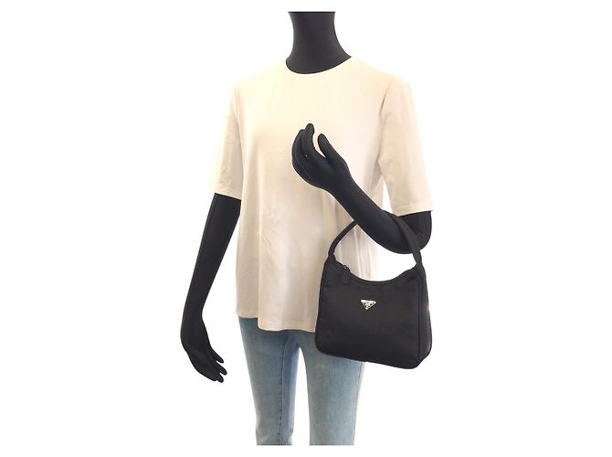 Borsa Hobo Prada Tessuto con logo triangolare Nero - vista 5