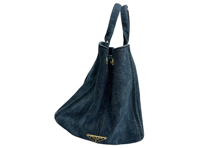 Bolso Tote Prada Canapa de Denim Azul - vista 3