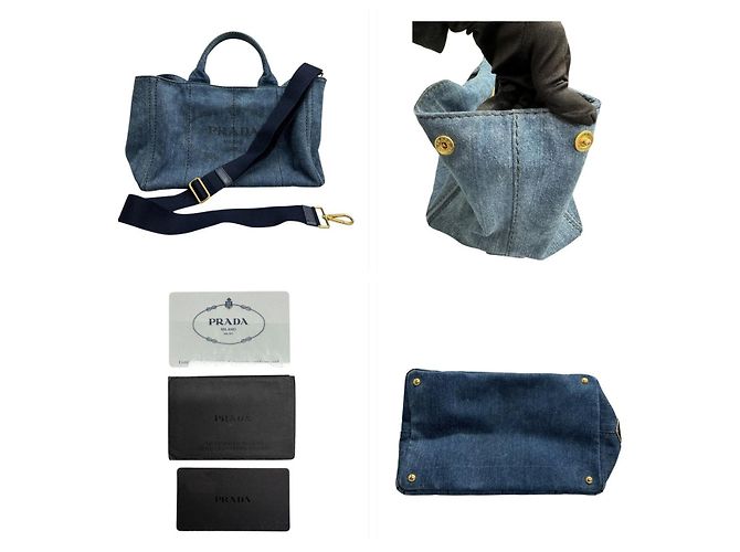 Bolso Tote Prada Canapa de Denim Azul - vista 7