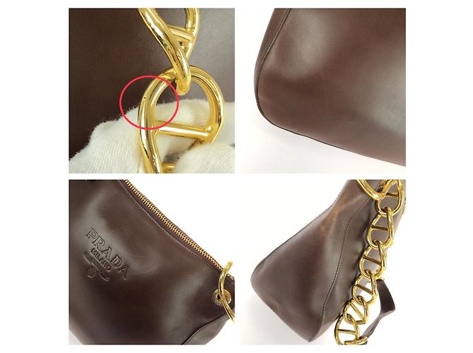 Bolso de hombro Prada Old Prada Logo Relieve Castaño - vista 5