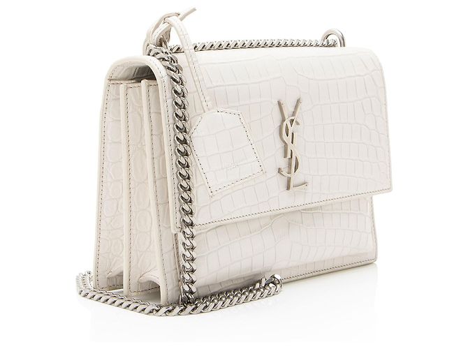 Autre Marque Borsa a tracolla media Sunset in pelle effetto coccodrillo con monogramma Saint Laurent Bianco - vista 2