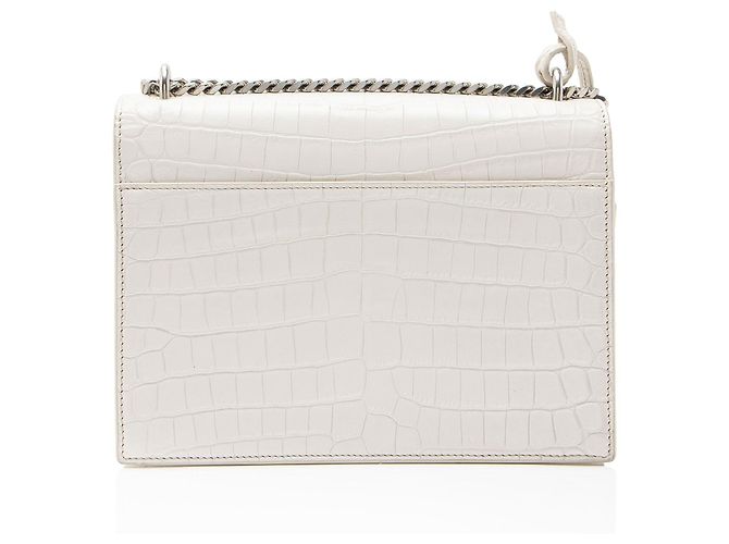 Autre Marque Borsa a tracolla media Sunset in pelle effetto coccodrillo con monogramma Saint Laurent Bianco - vista 3
