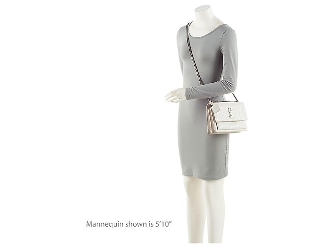 Autre Marque Borsa a tracolla media Sunset in pelle effetto coccodrillo con monogramma Saint Laurent Bianco - vista 5