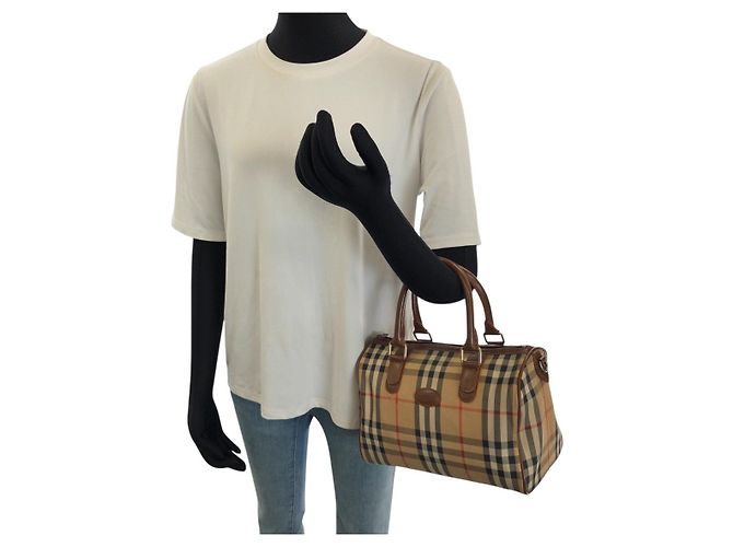 Borsa Mini Boston Burberry Vintage Check Marrone Beige - vista 7