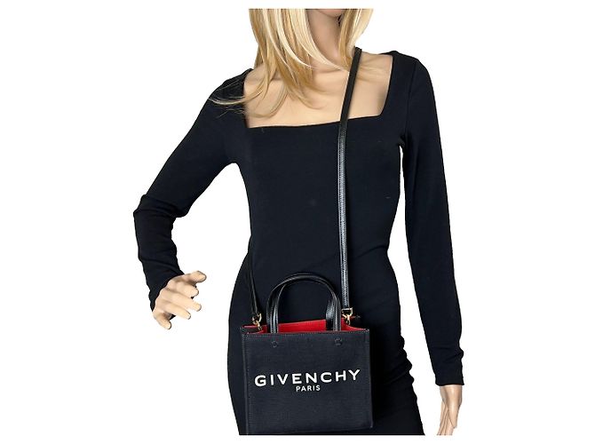 Borsa Tote Givenchy Mini G Shopper in tela nera Nero - vista 10
