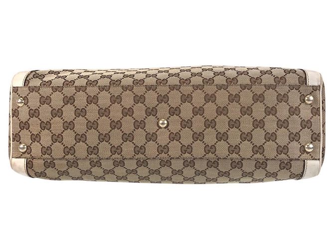Borsa tote Gucci Trophy marrone beige in tela - vista 10