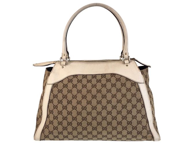 Borsa tote Gucci Trophy marrone beige in tela - vista 2