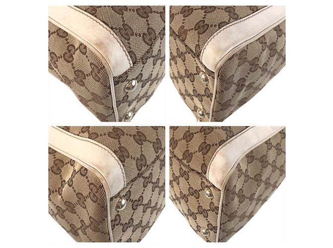 Borsa tote Gucci Trophy marrone beige in tela - vista 3