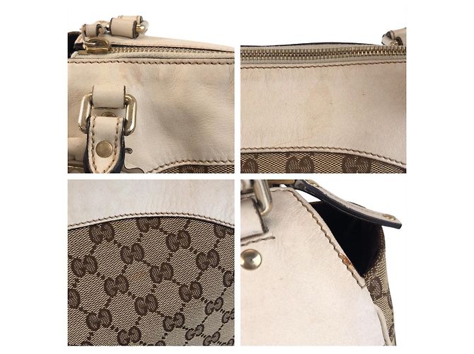 Borsa tote Gucci Trophy marrone beige in tela - vista 5