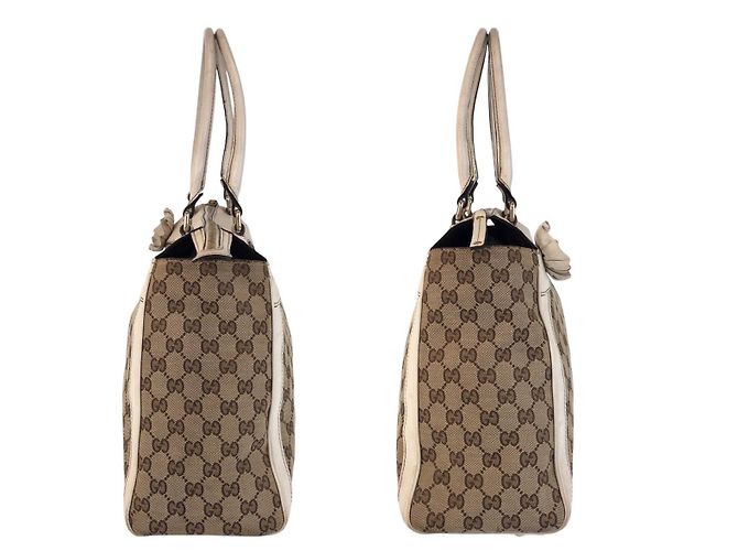 Borsa tote Gucci Trophy marrone beige in tela - vista 8