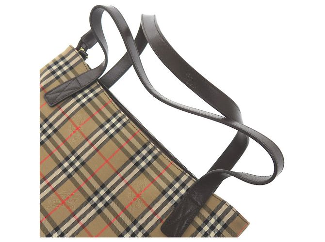 Burberry Nova Check Logo Lederhandtasche Braun - Ansicht 9
