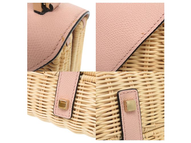 Borsa a mano Valextra Mini Iside in pelle e vimine Beige - vista 9