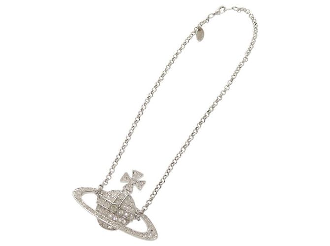 Collana Vivienne Westwood Orb Metal Rhinestone Silver Argento - vista 4