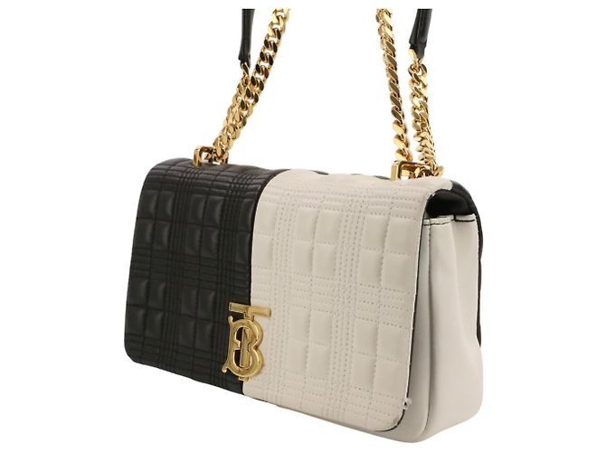 BURBERRY Laura Small Bicolor gesteppte Schultertasche mit Kette Schwarz Weiß - Ansicht 10