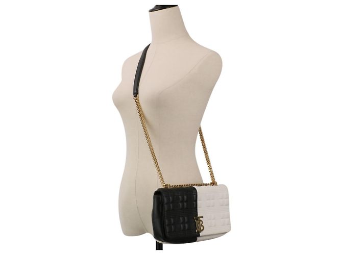 BURBERRY Laura Small Bicolor gesteppte Schultertasche mit Kette Schwarz Weiß - Ansicht 13
