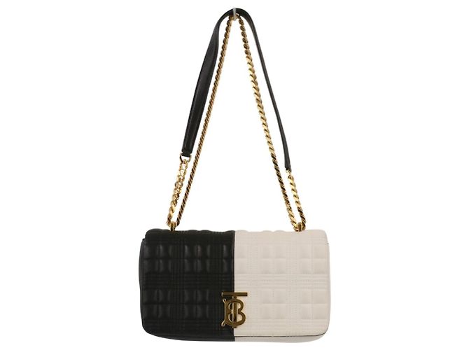BURBERRY Laura Small Bicolor gesteppte Schultertasche mit Kette Schwarz Weiß - Ansicht 2