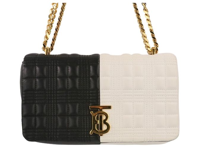 BURBERRY Laura Small Bicolor gesteppte Schultertasche mit Kette Schwarz Weiß - Ansicht 3