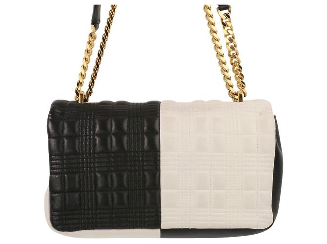 BURBERRY Laura Small Bicolor gesteppte Schultertasche mit Kette Schwarz Weiß - Ansicht 4