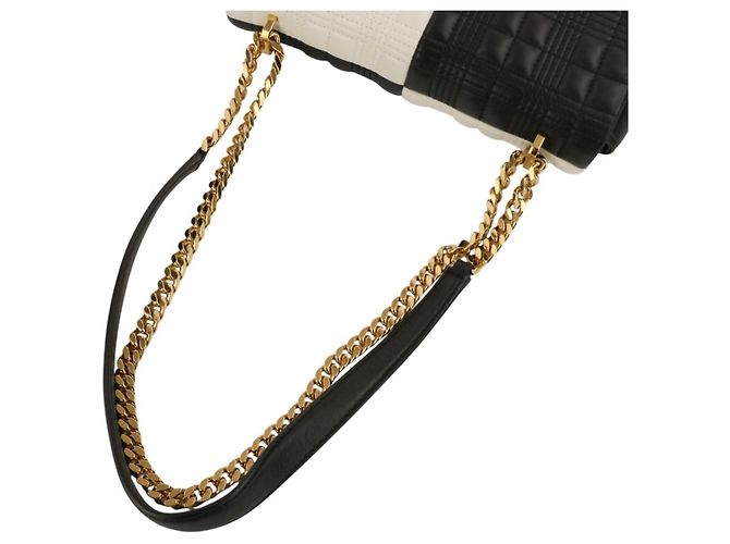 BURBERRY Laura Small Bicolor gesteppte Schultertasche mit Kette Schwarz Weiß - Ansicht 8