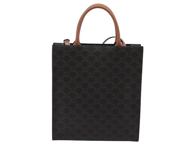 Céline Celine Vertical Cabas Triomphe Coated Canvas Medium Marrone - vista 2