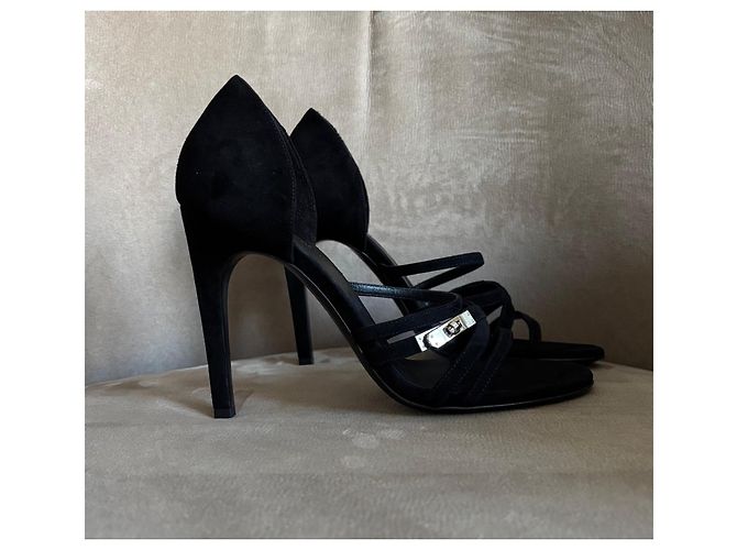 Hermès Schwarze Wildleder-Sandaletten mit Absatz - Ansicht 13