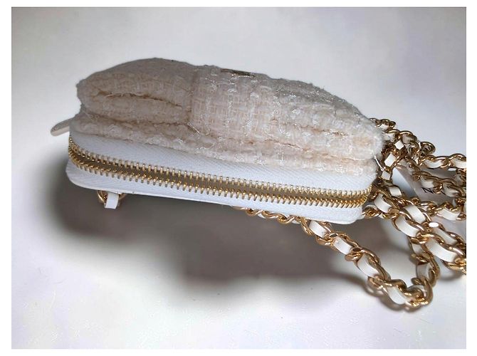 Chanel Tweed Mini Bag Weiß mit Kette - Ansicht 13