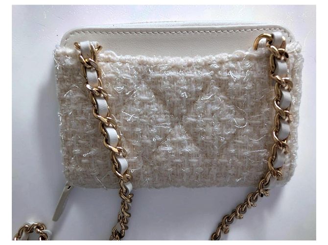 Chanel Tweed Mini Bag Weiß mit Kette - Ansicht 14