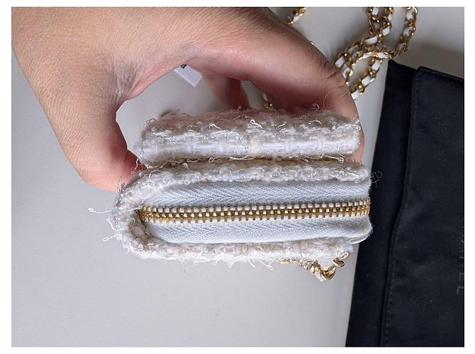 Chanel Tweed Mini Bag Weiß mit Kette - Ansicht 2