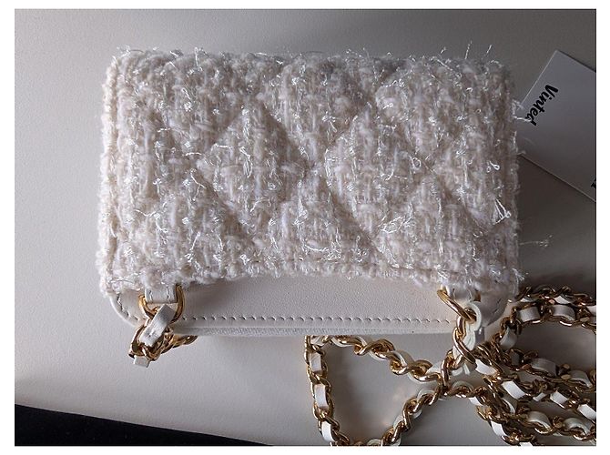 Chanel Tweed Mini Bag Weiß mit Kette - Ansicht 3