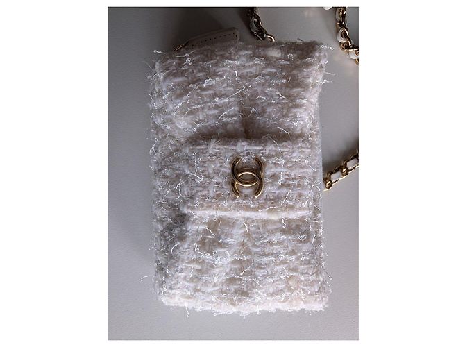 Chanel Tweed Mini Bag Weiß mit Kette - Ansicht 5