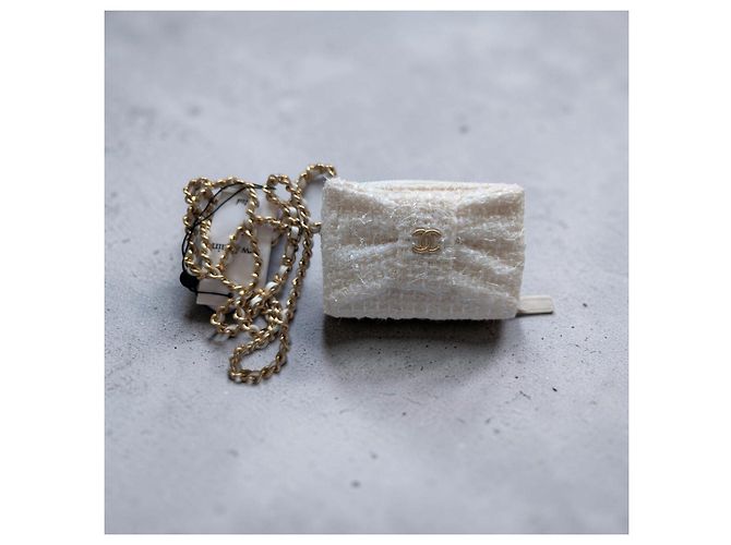 Chanel Tweed Mini Bag Weiß mit Kette - Ansicht 9