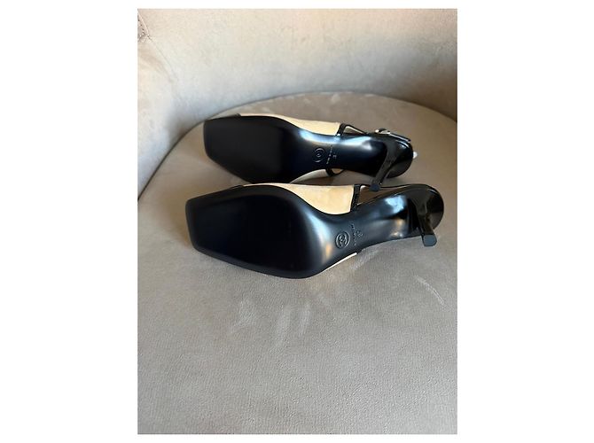Décolleté slingback Chanel in camoscio beige e vernice nera Nero - vista 13