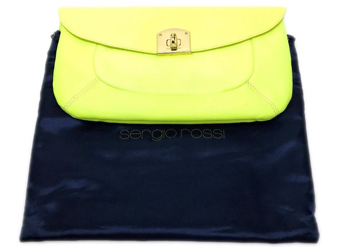Borsa a pochette Sergio Rossi giallo fluorescente con chiusura turnlock - vista 9
