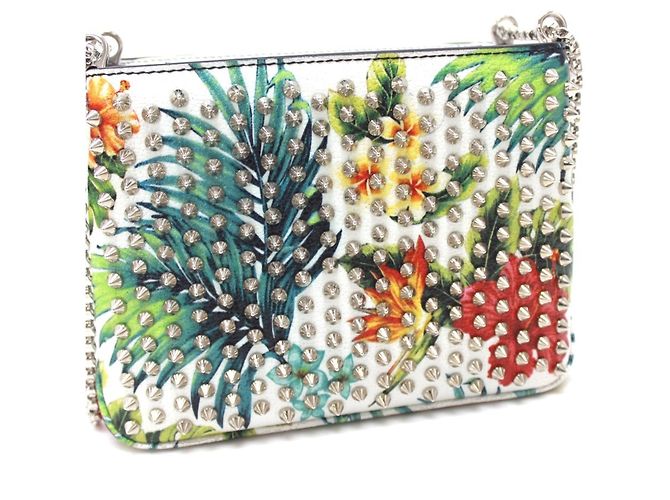 Borsa a tracolla con catena Christian Louboutin con stampa botanica e borchie Spike Bianco Multicolore - vista 2