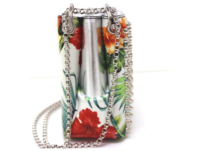 Borsa a tracolla con catena Christian Louboutin con stampa botanica e borchie Spike Bianco Multicolore - vista 3