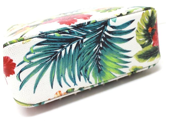 Borsa a tracolla con catena Christian Louboutin con stampa botanica e borchie Spike Bianco Multicolore - vista 4