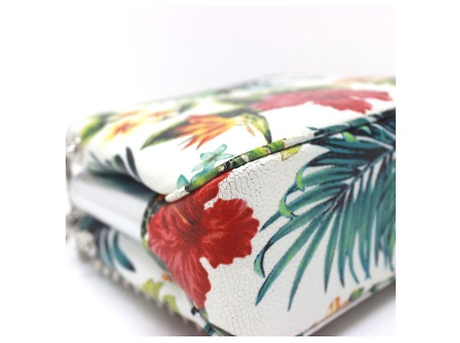 Borsa a tracolla con catena Christian Louboutin con stampa botanica e borchie Spike Bianco Multicolore - vista 5