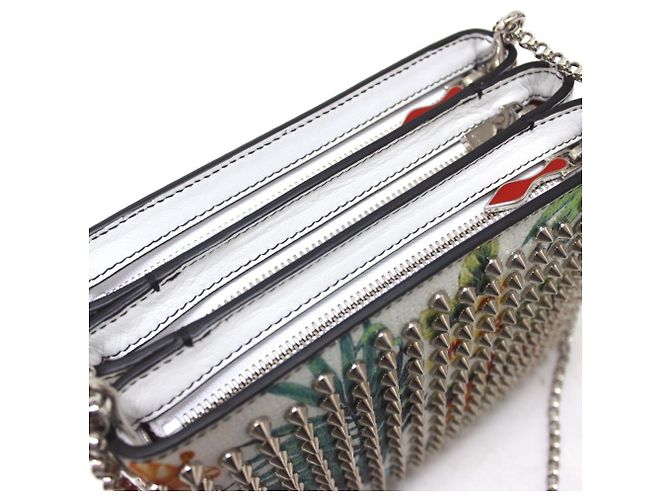 Borsa a tracolla con catena Christian Louboutin con stampa botanica e borchie Spike Bianco Multicolore - vista 8