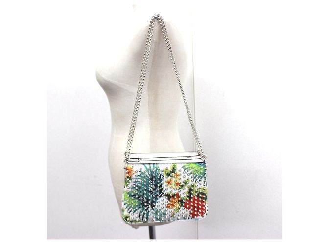 Borsa a tracolla con catena Christian Louboutin con stampa botanica e borchie Spike Bianco Multicolore - vista 9
