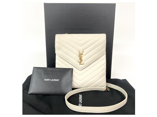 Autre Marque Porte-téléphone Saint Laurent Classic Monogram en cuir embossé crocodile Beige - vue 2