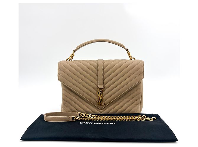 Autre Marque Saint Laurent Classic Monogram College Matelasse Chevron Leather Medium Beige - Ansicht 2