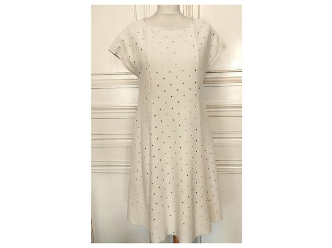 Cacharel Cream Wool Openwork Polka Dot Dress - view 10